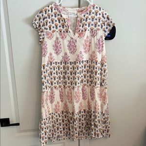 Roller Rabbit Cream Mini Dress with Pink & Orange Floral Print